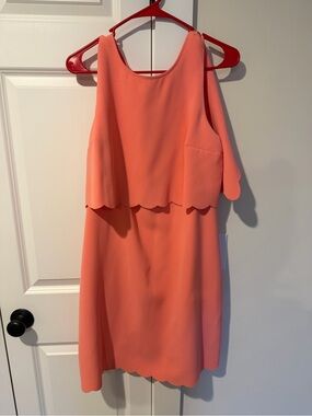 LOFT Coral Scallop Hem Mini Dress